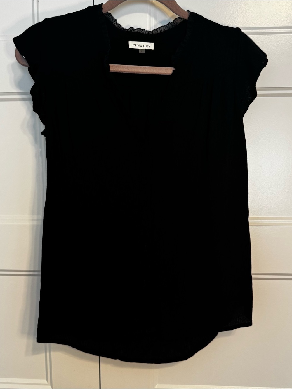 Olivia Grey Black Short-Sleeve V-Neck Blouse